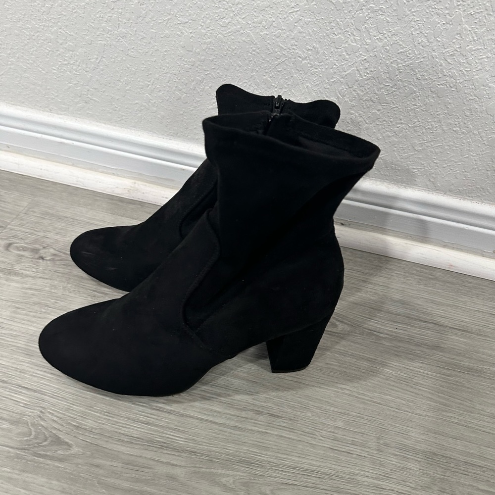 Gently used Candies black suede ankle bootie